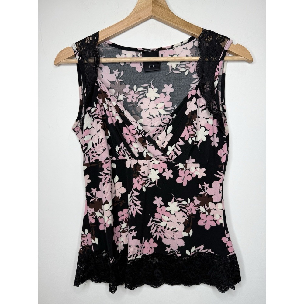Vintage‎ jtb Y2K Babydoll Lace V Neck Tank Top M Coquette Woodland Fairy Floral